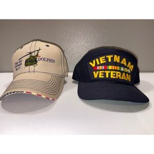 Vietnam Veteran Hat Lot 174th AHC Dolphin Helicopter Tan Navy Blue Snapback Cap